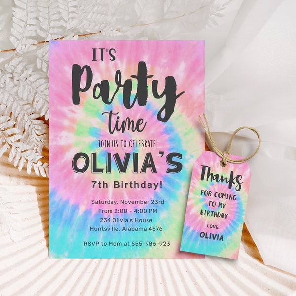 Tie Dye Birthday Invitation Rainbow Tie Dye Birthday Invitations Editable Tie Dye Party Printable Invitations Tie-Dye Party Instant Download