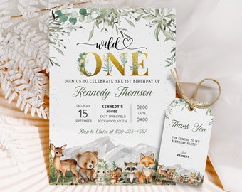 Wild One Animal Birthday Invitation Animal Woodland Birthday Invitation Cute Animal Birthday Invite Wild Safari Invite Woodland Invitation