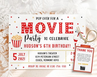 Movie Birthday Invitation Cinema Birthday Invitation Pop on over Birthday Invitation Movie Ticket Invitation Text Message Invitation