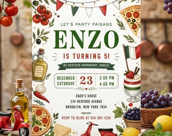 Editable Italian Birthday Invitation, Ciao To Another Year Dinner Party Invite, Pizza Party Evite, Printable Digital Download, Thank You Tag