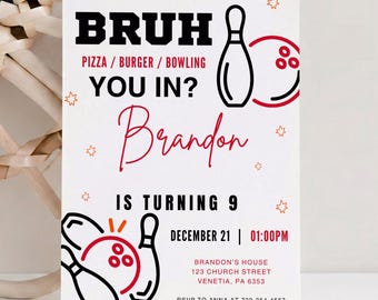 Editable Bowling Birthday Invitation, Strike Up the Fun Party Invite, Kids Bowling Canva Template, Printable Digital Download Evite