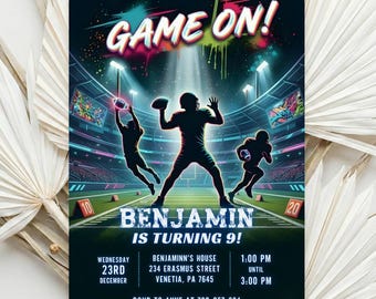 Editable American Football Birthday Invitation, Football Game Day Party Invite, Sports Birthday Canva Template, Printable Digital Download