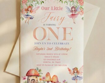 Editable Fairy Garden Birthday Invitation | Enchanted Wildflower Tea Party Invite | Boho Forest Fairy One Invite Printable | Thank You Tag