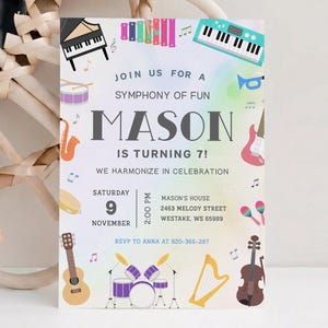 Editable Music Birthday Invitation | Sing & Dance Party Invite | Kids Musical Instrument Invitation | Digital Download | Thank You Tag Free