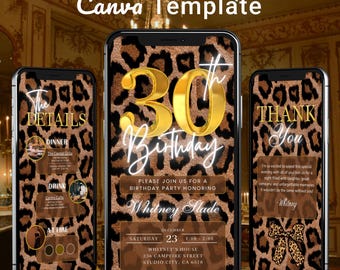 Cheetah Geburtstags-Dinner Video Einladung | Animierte Glam Party Einladungsvorlage | Bearbeitbares Luxus Canva Design für stilvolle Abendfeier