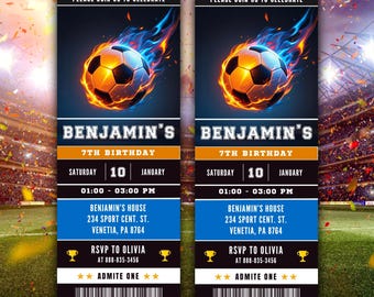 Editable Soccer Ticket Party Invitation, World Cup Birthday Invite, Football Game Ticket Canva Template, Printable,  Thank You Tag FREE
