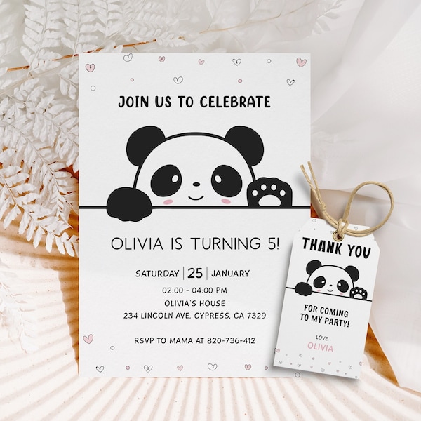 Invitación de cumpleaños de Panda Linda fiesta temática de Panda Cumpleaños de Panda Invitación de cumpleaños de Panda Animal Invitación editable DESCARGA INSTANTÁNEA