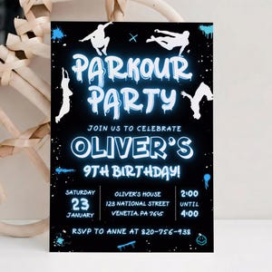 Parkour Birthday Invitation: Extreme Sports Party, Printable (5x7 & 4x6 Inches, Thank You Tag Template)