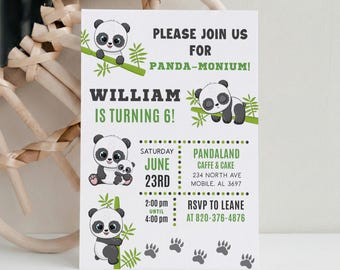 Panda Birthday Invitation: Editable Bamboo Party Invite (Digital Download, 5x7 Inches)