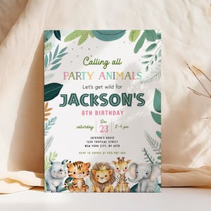 Safari Birthday Invitation Template, Wild One Invitation, Jungle Forest Invite, Wildlife Invite, Animal Parade Invite, Thank You Tag Free