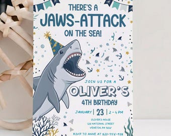 Shark Birthday Invitation Template Editable, Under the Sea Party Invite for Boys, Printable Ocean Theme Digital Download