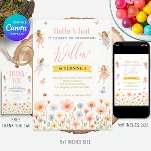Editable Fairy Birthday Invitation Template Magical Garden Invite Enchanted Butterfly Invitation Pixie Girl Party Whimsical Party Invitation