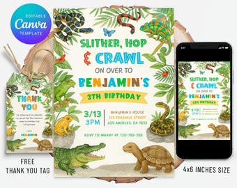 Reptil Geburtstagseinladung: Bearbeitbar Wild Animal Party (Digitaler Download)