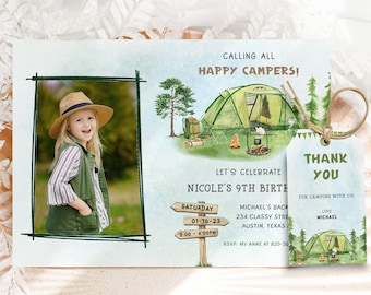 Editable Camping Birthday Invitation | Bonfire Camp Out Party Invite | Outdoor Adventure Canva Template | Digital Download