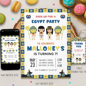 Egypt Birthday Invitation Template, Egyptian Invitation for Boys & Girls, Ancient Egypt Invitation, Pyramid Invitation, Instant Download