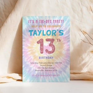 Tie Dye Birthday Invitation: Rainbow Paint Art, Editable Template (Digital Download))