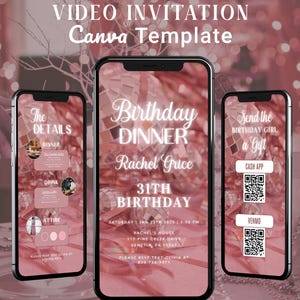 Birthday Dinner invitation, Birthday Dinner, Birthday Party, Video Birthday Invitation for Dinner, Brunch Invitation, Dinner Invitation