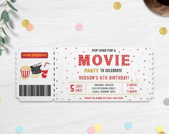 Editable Movie Ticket Birthday Invitation Movie Birthday Party Cinema Birthday Invitation Movie Sleep Over Party Invitation Movie Invite