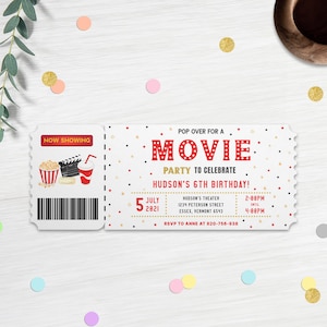 Bearbeitbare Filmkarte Geburtstagseinladung Film Geburtstagsparty Kino Geburtstagseinladung Film ansehen Party einladen Film einladen