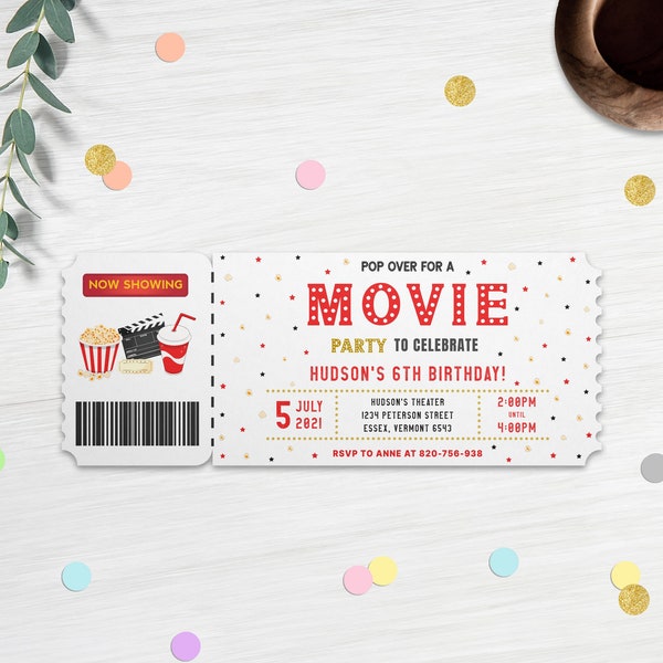 Editable Movie Ticket Birthday Invitation Movie Birthday Party Cinema Birthday Invitation Movie Sleep Over Party Invitation Movie Invite