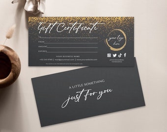 Gold Gift Certificate Template, Gold Glitter Gift Voucher, Gift Card Template, Glitter Gift Certificate Template, Editable Gift Certificate