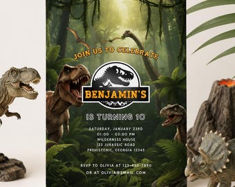 Editable Dinosaur Birthday Invitation, Jurassic Dino Party Invite, Prehistoric Kids Birthday Canva Template, Printable Digital Download