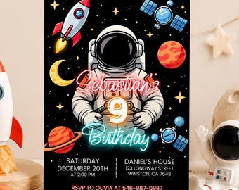 Editable Astronaut Birthday Invitation, Space Galaxy Party Invite, Blast Off Rocket Evite, Printable Digital Download, Kids Party Invite