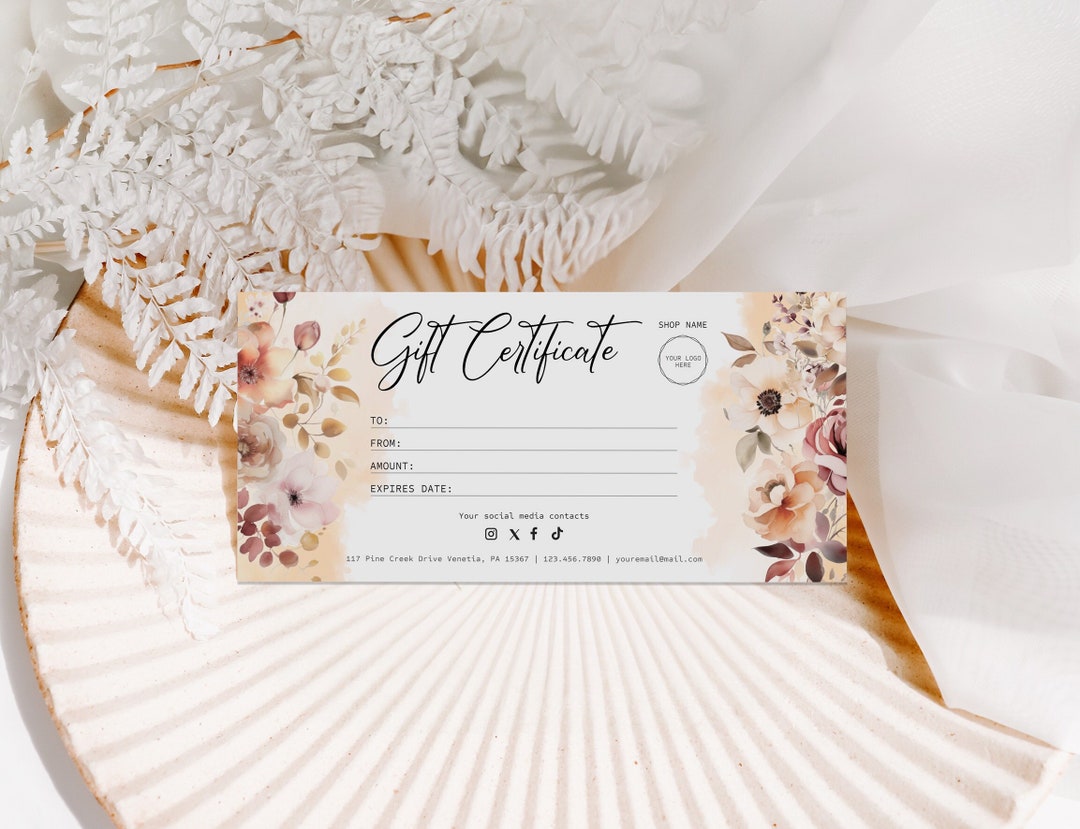 Flower Gift Certificate Template Cream Flower Gift Voucher Rose Flower Gift Card Template Autumn