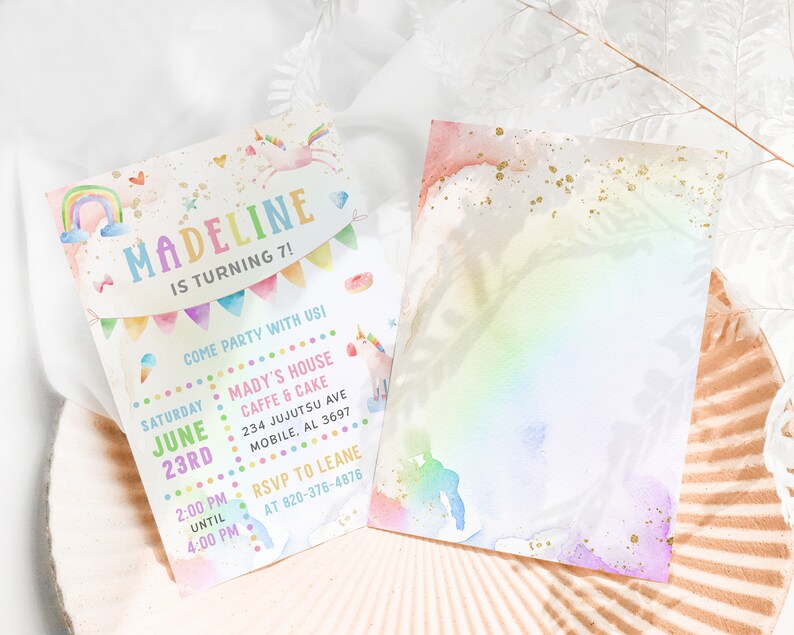 Unicorn Birthday Invitation Rainbow Birthday Invitation Rainbow Unicorn Birthday Themed Unicorn Invite Magical Birthday