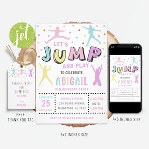 Jump Birthday Invitation Template, Jump Party Invitation, Trampoline Party, Bounce House Party Invite, Playground Park Invite, Thank You Tag