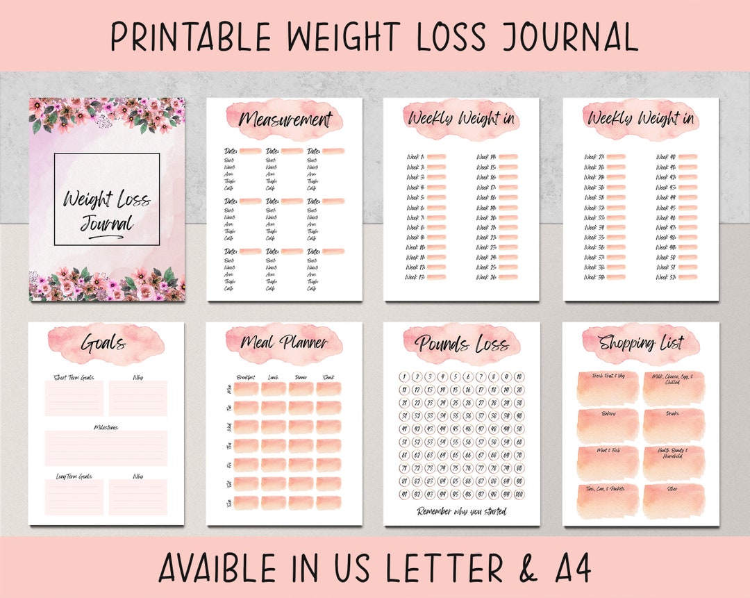 Weight Loss Tracker Editable PDF Printable Weight Loss Journal Fitness 