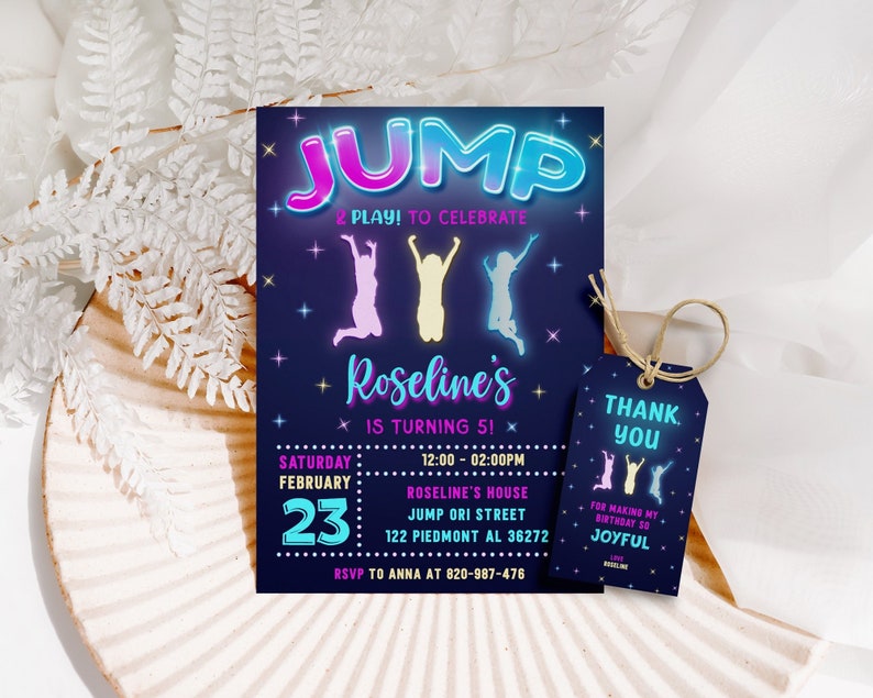 Jump Birthday Invitation Neon Jumping Birthday Party - Etsy