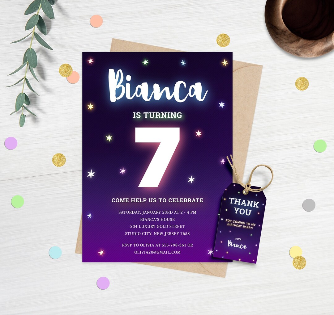 Editable Neon Birthday Invitation Neon Party Invitation Neon Invitation ...