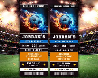 Soccer Ticket Birthday Invitation, Editable Canva Template (Digital Download)