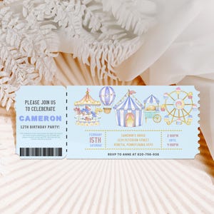 Bearbeitbare Karneval Geburtstagseinladung Vorlage Zirkus Party Einladung Blau Karneval Geburtstag einladen Printable Digital Ticket Einladung