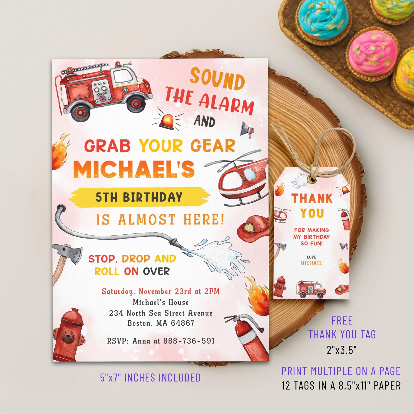 Fire Rescue Invitations Editable Fire Truck Birthday Invitation | Firefighter Fire Engine Party ...