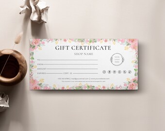 Pink Floral Gift Certificate Template Flower Gift Certificate Blush Gift Card Certificate Minimalist Gift Certificate Clean Gift Certificate