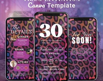 Animierte Leopard Einladung zum Abendessen | Glam Cheetah Party Video Evite | Bearbeitbare Canva-Vorlage für luxuriöse Abendfeiern