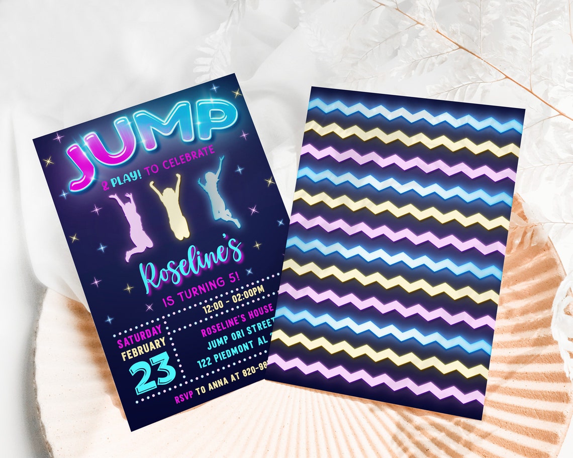 Jump Birthday Invitation Neon Jumping Birthday Party - Etsy