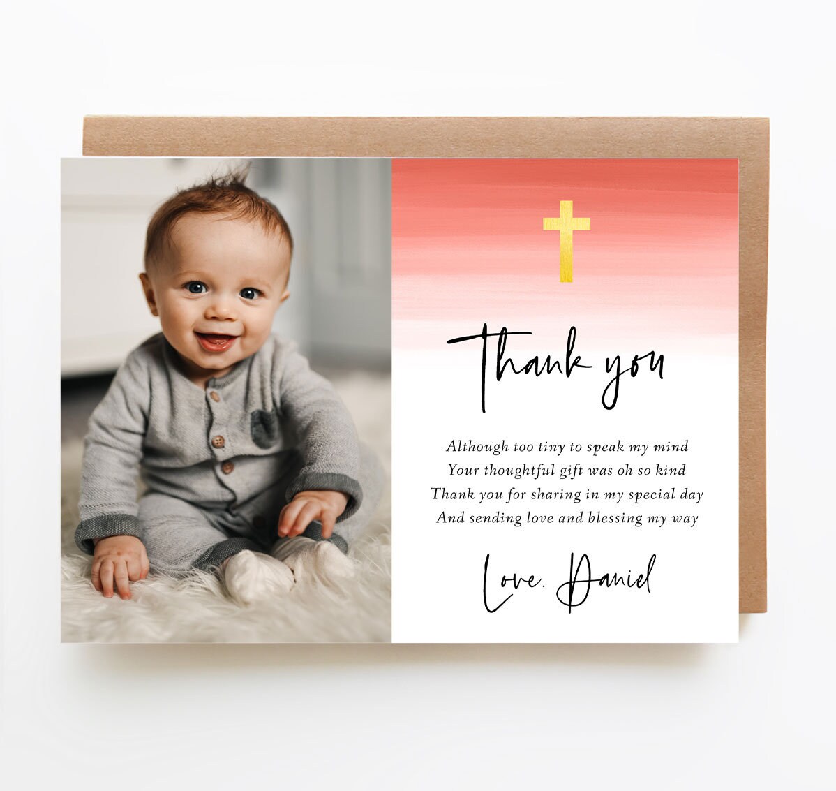 Baptism Thank You Card Peach Watercolor Baptism Card Baptism Etsy