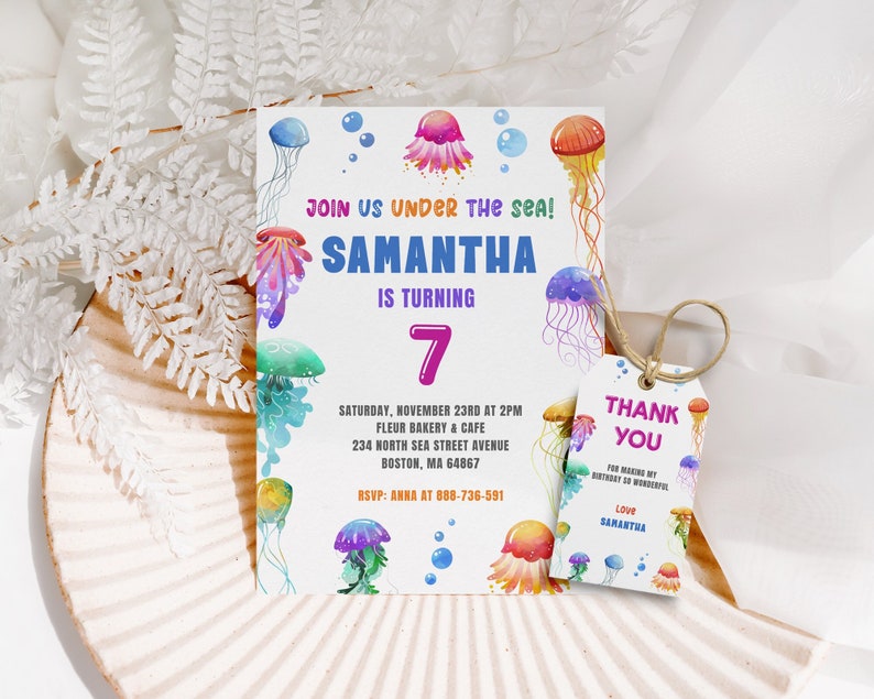 Jelly Fish Birthday Invitation Fish Birthday Invite Undersea - Etsy