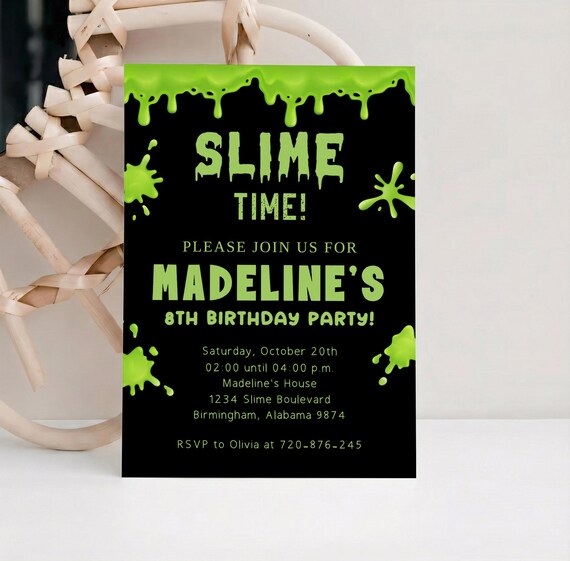 Slime Birthday Invitation Template: Neon Paint Party (Digital Download)