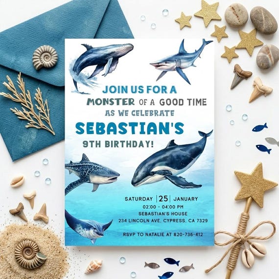 Editable Whale Shark Birthday Invitation | Undersea Nautical Ocean Party Invite | Kids Marine Undersea Template | Digital Download