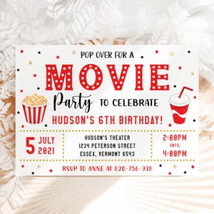 Movie Birthday Invitation Cinema Birthday Invitation Pop on over Birthday Invitation Movie Ticket Invitation Text Message Invitation image 2