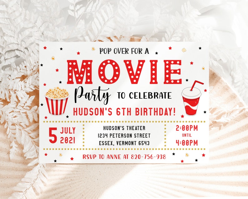 Movie Birthday Invitation Cinema Birthday Invitation Pop on over Birthday Invitation Movie Ticket Invitation Text Message Invitation image 2