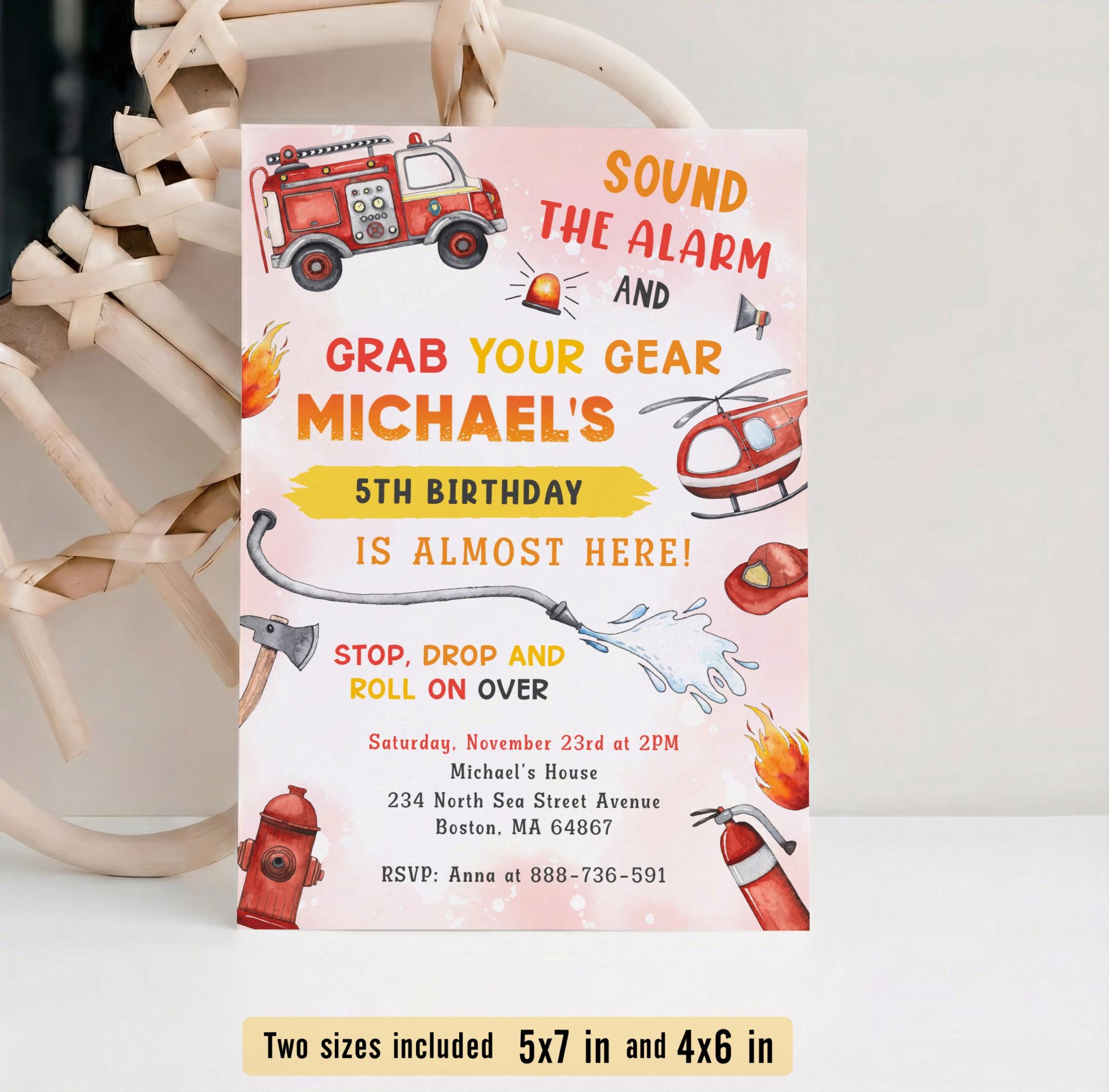 Fire Rescue Invitations Editable Fire Truck Birthday Invitation | Firefighter Fire Engine Party ...