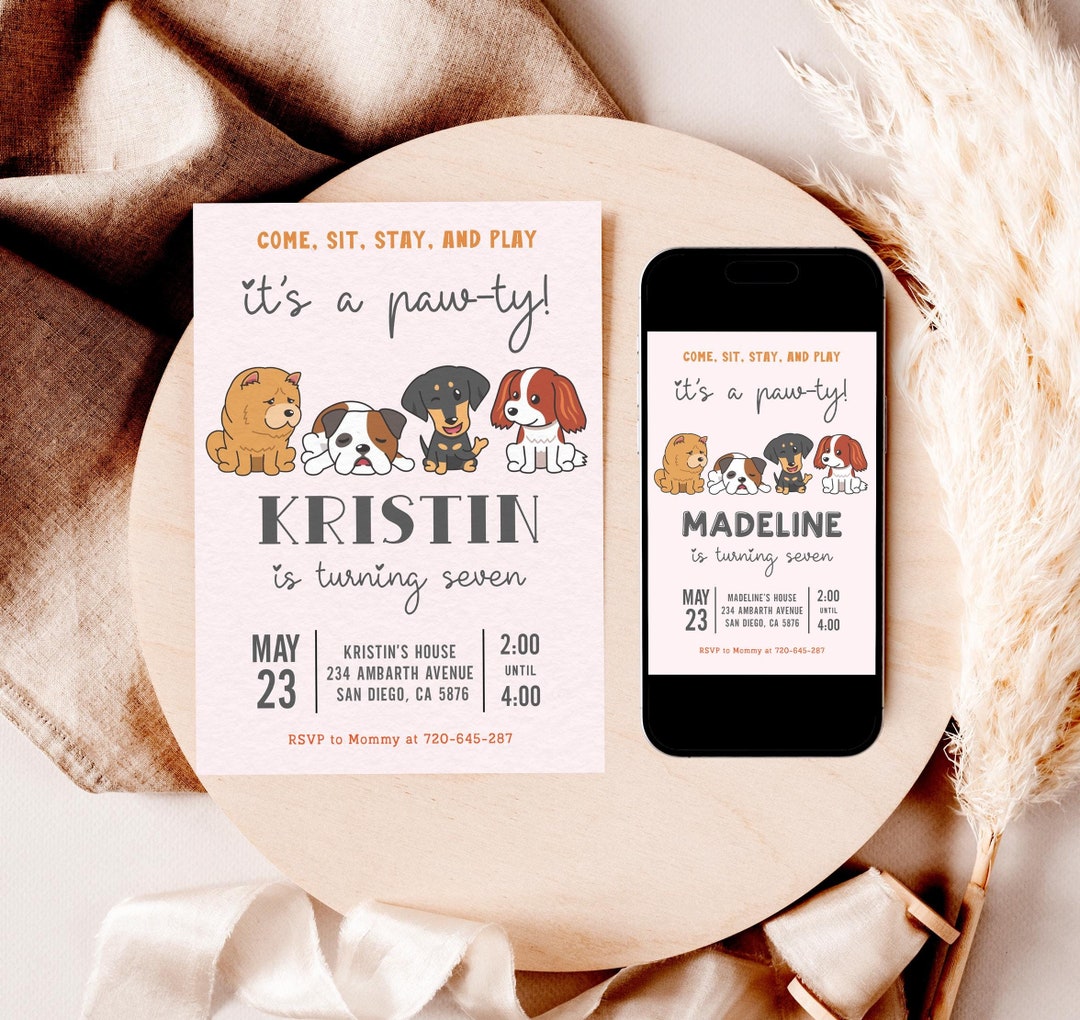 Dog Birthday Invitation Template, Editable Pawty Invitation, Puppy ...