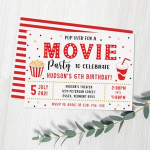 Movie Birthday Invitation Cinema Birthday Invitation Pop on over Birthday Invitation Movie Ticket Invitation Text Message Invitation image 4