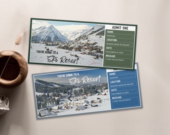 Surprise Reveal Gift Ticket Template Ski Resort Vacation Gift Voucher Printable Holiday Gift Ticket Template Ski Resort Trip Surprise Ticket