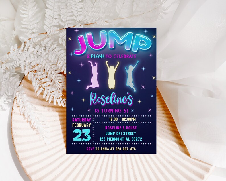 Jump Birthday Invitation Neon Jumping Birthday Party - Etsy